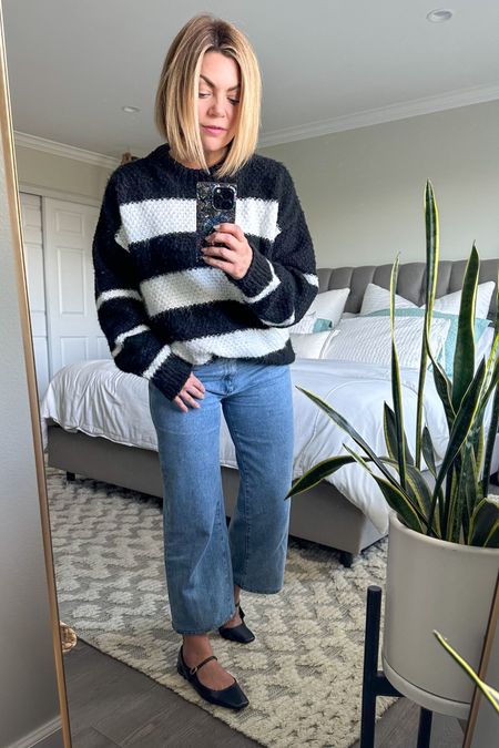 Casual weekend outfit
Oversized sweater, wide leg cropped denim and black ballet flats 

#LTKsalealert #LTKover40 #LTKshoecrush