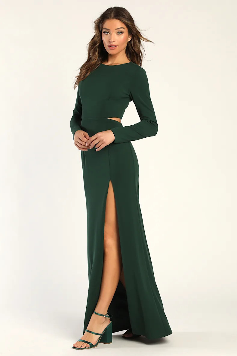 Going for the Wow Emerald Green Long Sleeve Cutout Maxi Dress | Lulus
