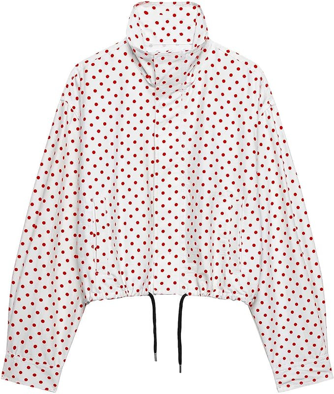 Women Polka Dot Jacket Stand Collar Cropped Jackets Zip Up Coat Casual Fashion Coat Fall Spring J... | Amazon (US)