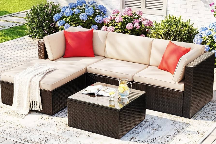 Devoko 5 Pieces Patio Furniture Sets All Weather Outdoor Sectional Patio Sofa Manual Weaving Wick... | Amazon (US)