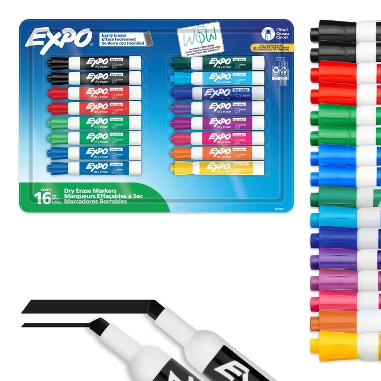 EXPO Dry Erase Markers, Chisel Tip, Assorted Colors, 16 Count | Walmart (US)