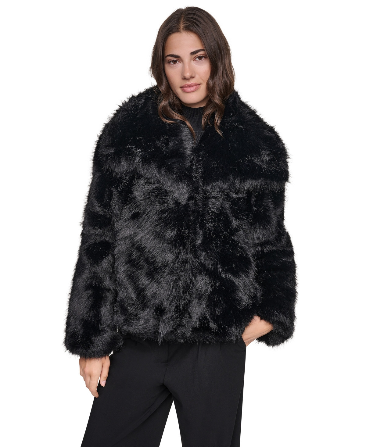 Dkny Women's Short Faux Fur Coat - Black | Macy's