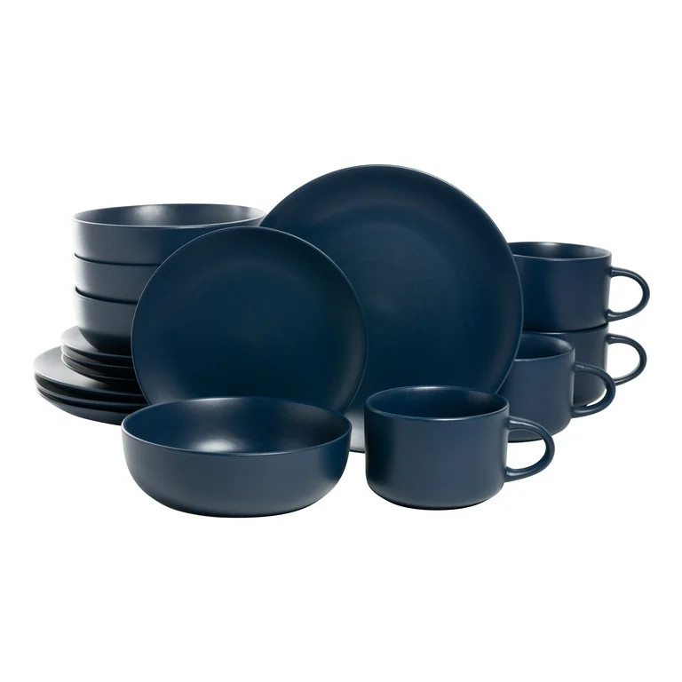 10 Strawberry Street Wazee Matte 16 Piece Coupe Dinnerware Set, Midnight Blue | Walmart (US)