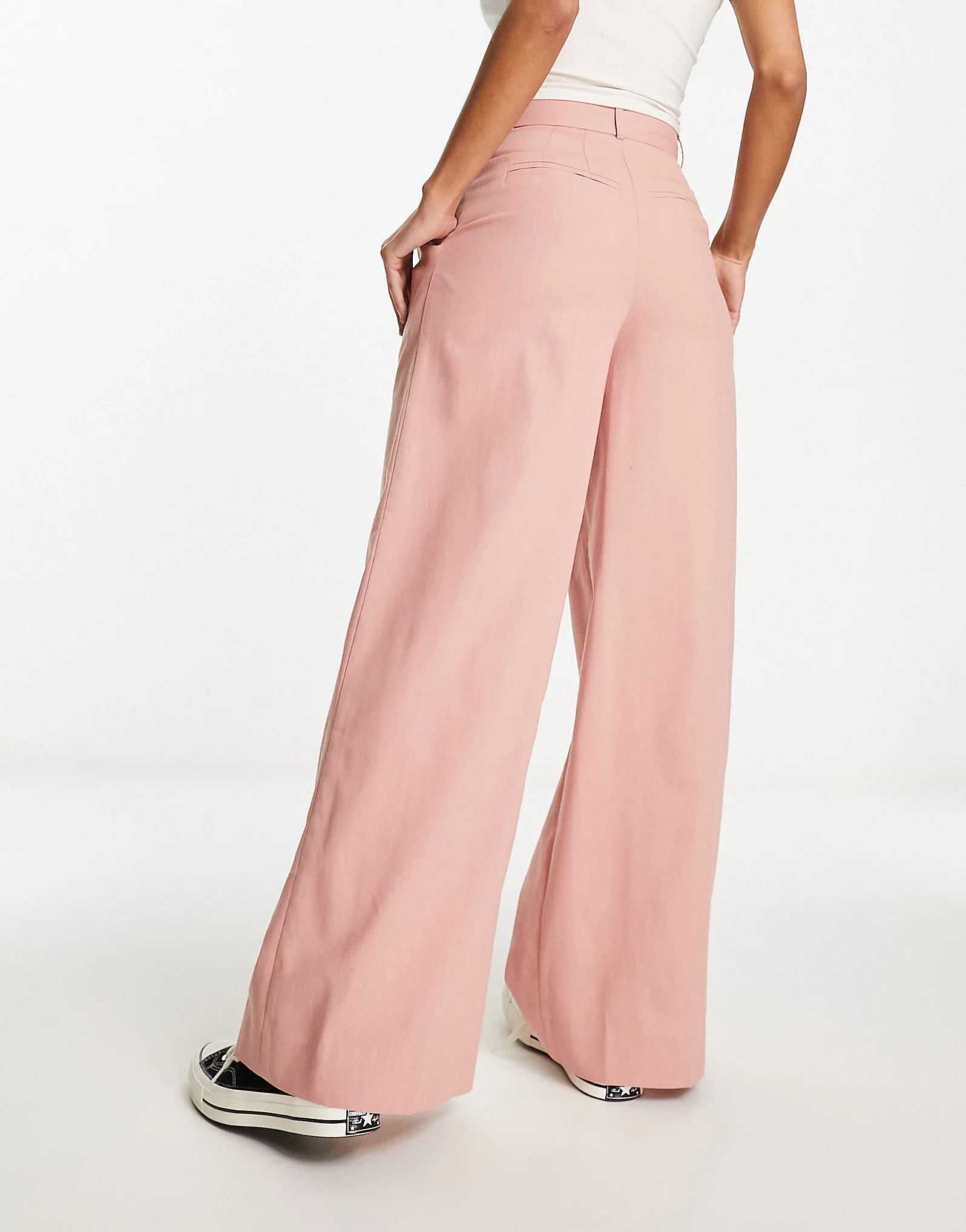 ASOS DESIGN wide leg suit trouser with linen in dusty pink | ASOS (Global)
