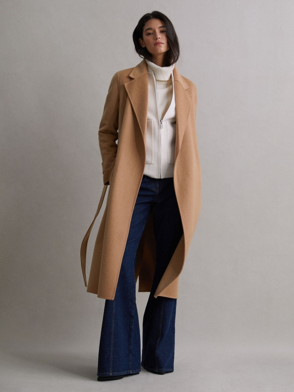 Wool Belted Blindseam Coat | Reiss UK