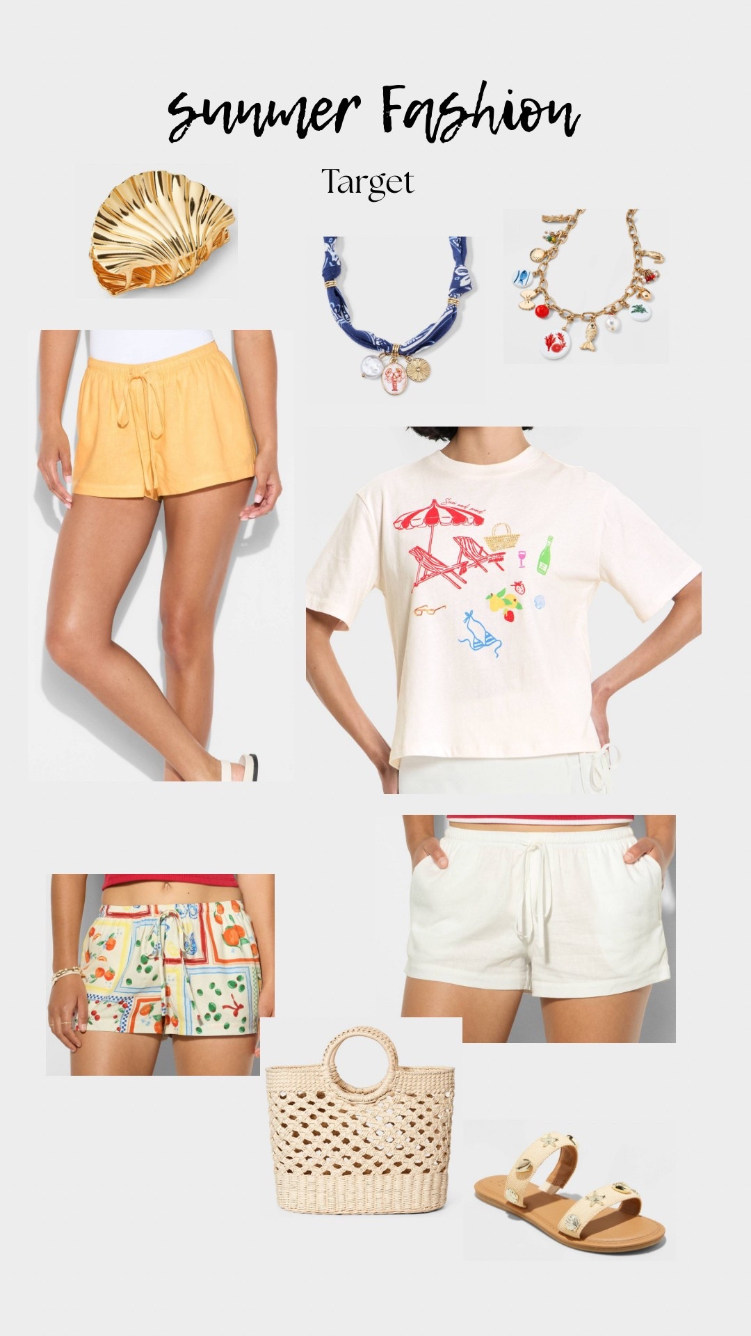 Summer outfits at Target! Linen drawstring shorts and beach graphic tees! Charm necklaces and bandanas! Perfect for the Fourth of July! ❤️🤍💙✨

#LTKStyleTip #LTKSummerEdit #LTKU