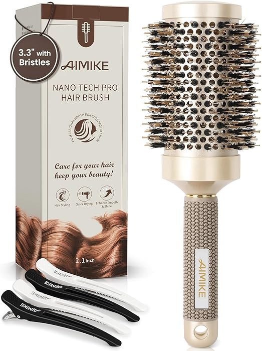 AIMIKE Round Hair Brush, Nano Thermal Ceramic & Ionic Tech, 2.1 Inch Barrel with Boar Bristles fo... | Amazon (US)