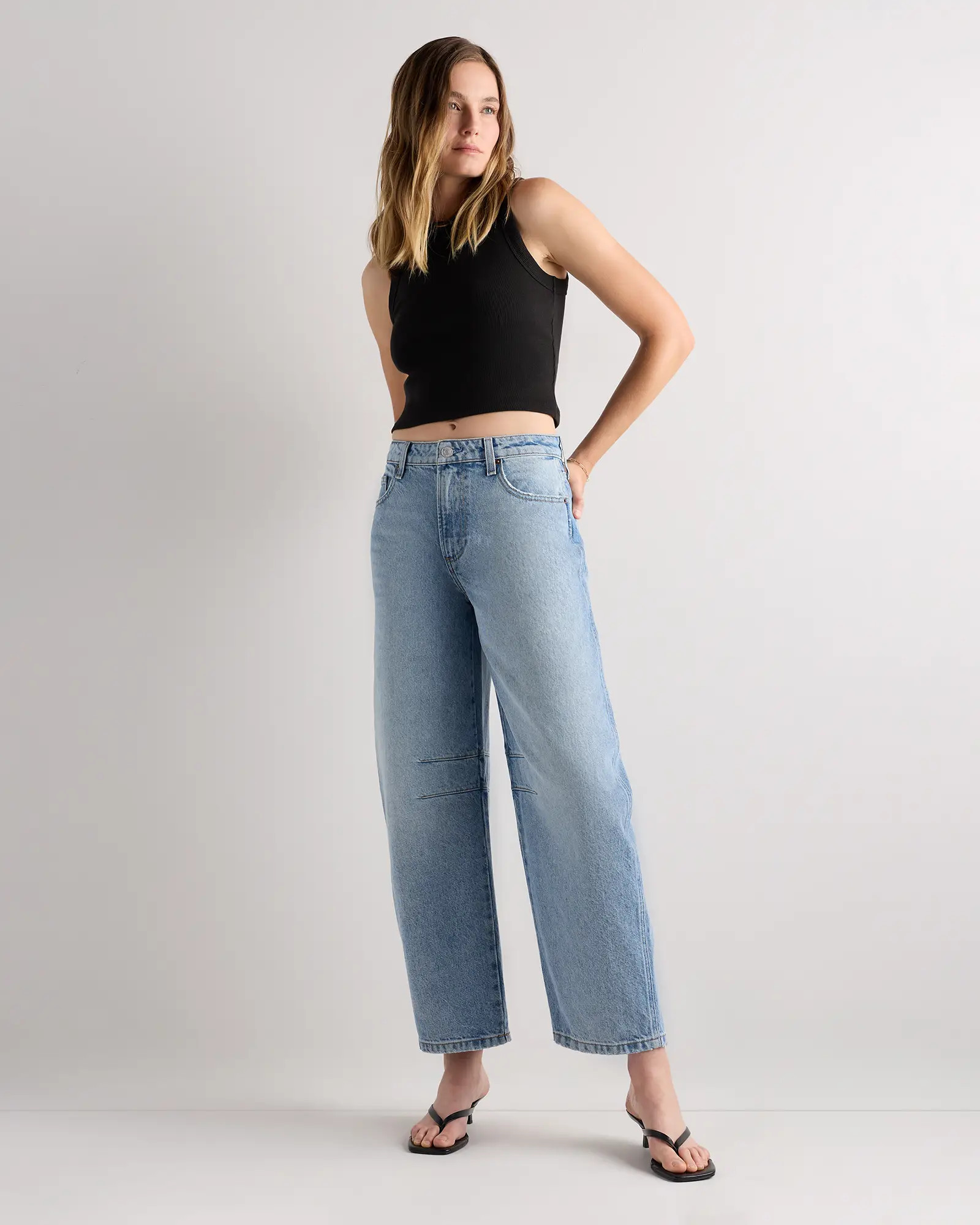 Maya Rigid Darted Barrel Jeans  in Powder Blue | Quince