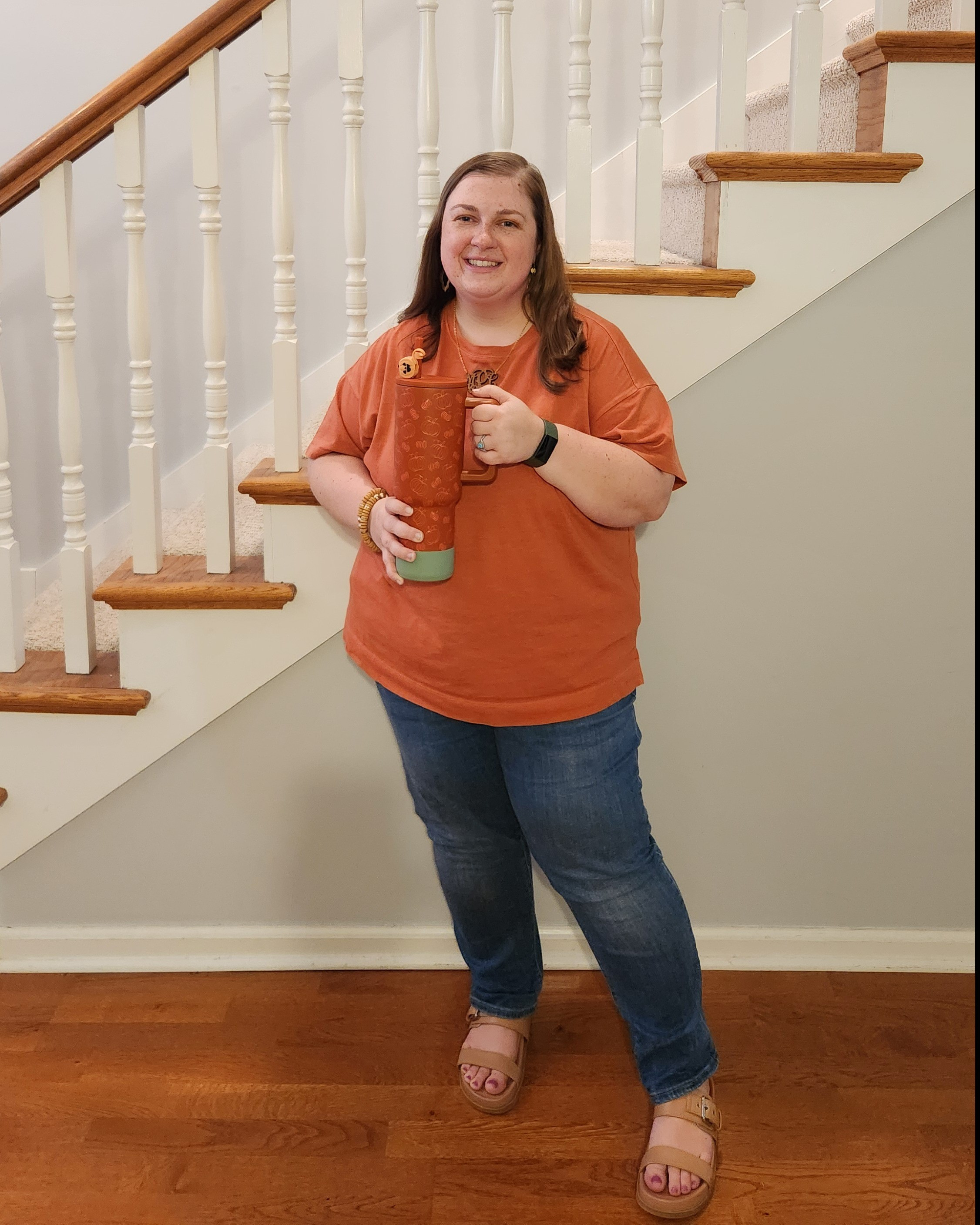Today's #TeacherOOTD featuring my new favorite basic tee from @Oldnavy! I remember a time I used to loathe orange, now look at me 🧡Tee is on sale for $14, and comes in 15 different colors.  Also busted out my Fall @shopsimplemodern because their Harvest Collectiom is back! 

#LTKSeasonal #LTKMidsize #LTKFindsUnder50