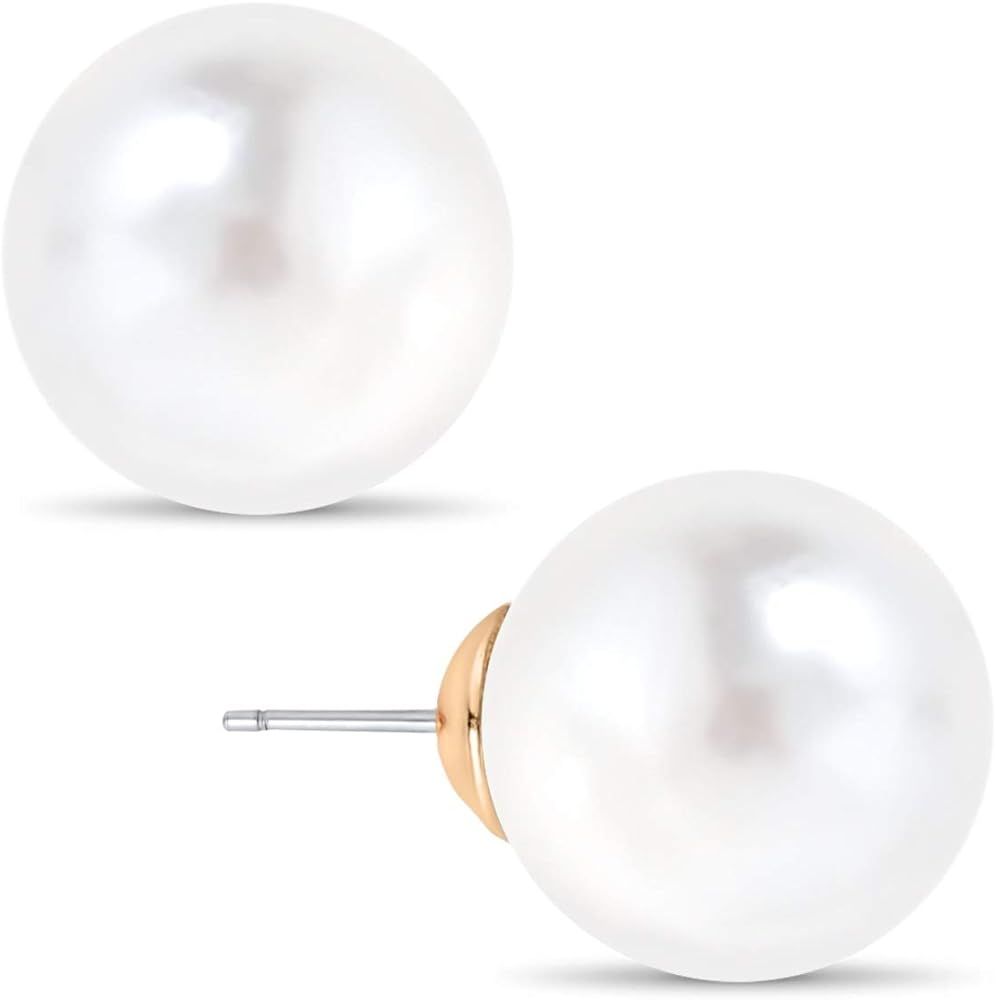 Humble Chic Big Simulated Pearl Earrings for Women - Oversized Classic Faux Round Large Ear Studs, H | Amazon (US)