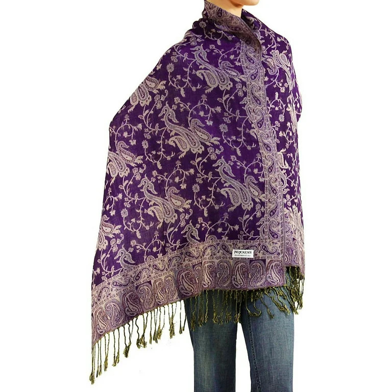 Falari Women's Reversible Paisley Woven Pashmina Shawl Wrap Scarf 80" x 27" Purple | Walmart (US)