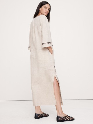 Embroidered Linen Scoop-Neck Maxi Dress | Banana Republic (US)