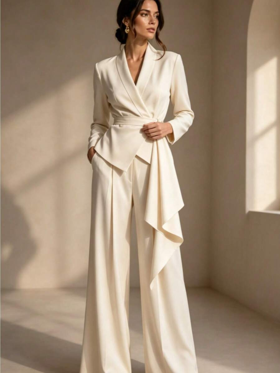 Local2026 European And American Style Women's Fashion Two-Piece Suit Set: Belted Blazer + Wide-Le... | SHEIN