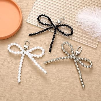Silver Heart Pearl Bow Keychain Y2k Bowknot Keyring Sweet Bag Car Keys Charms Accessories for Wom... | Amazon (US)