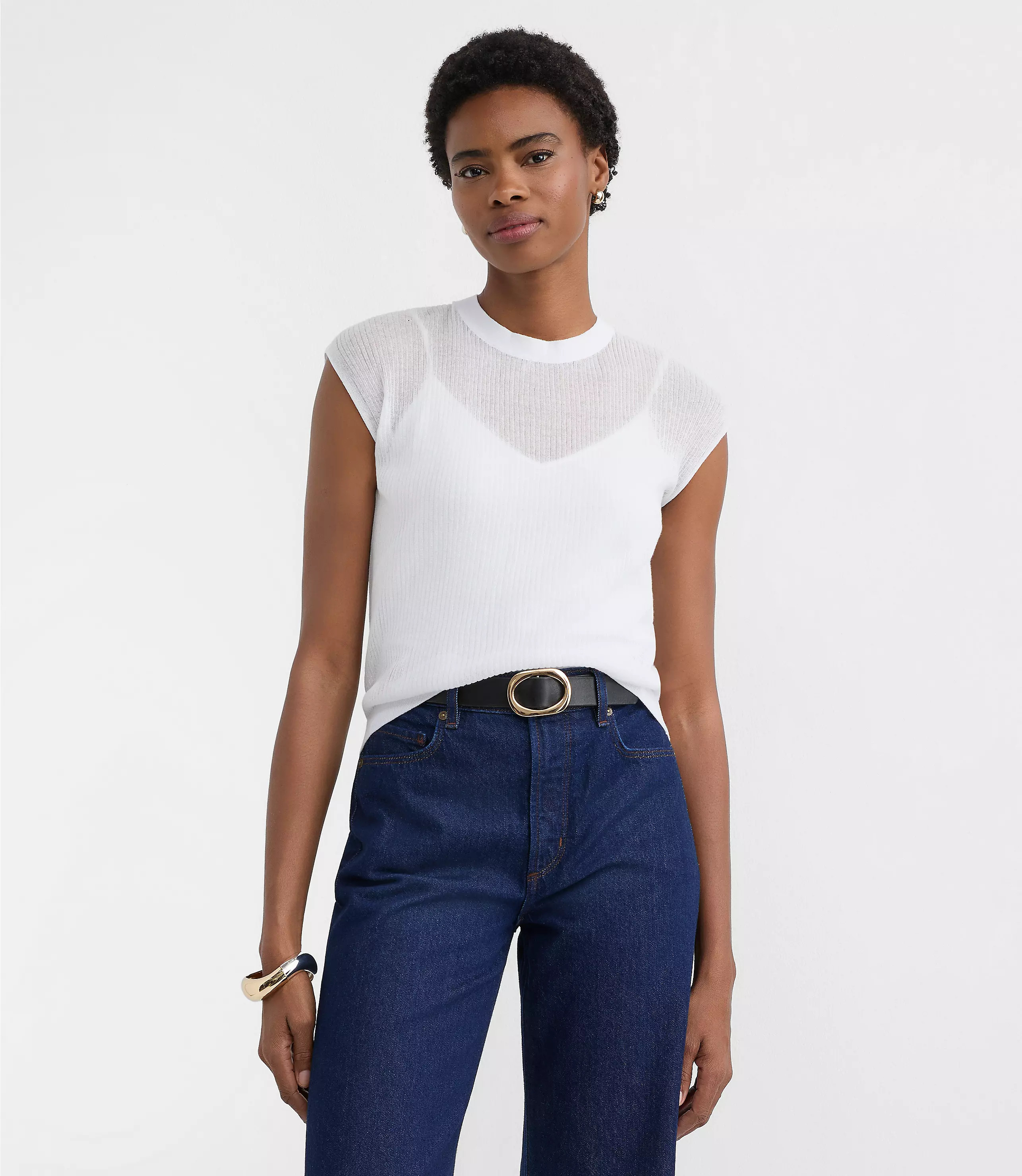 Ribbed Cap Sleeve Sweater Tee | LOFT