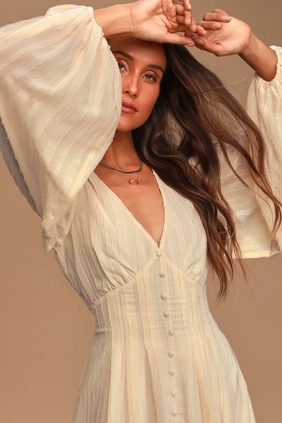 Follow the Love Cream Long Sleeve Button Front Midi Dress | Lulus (US)