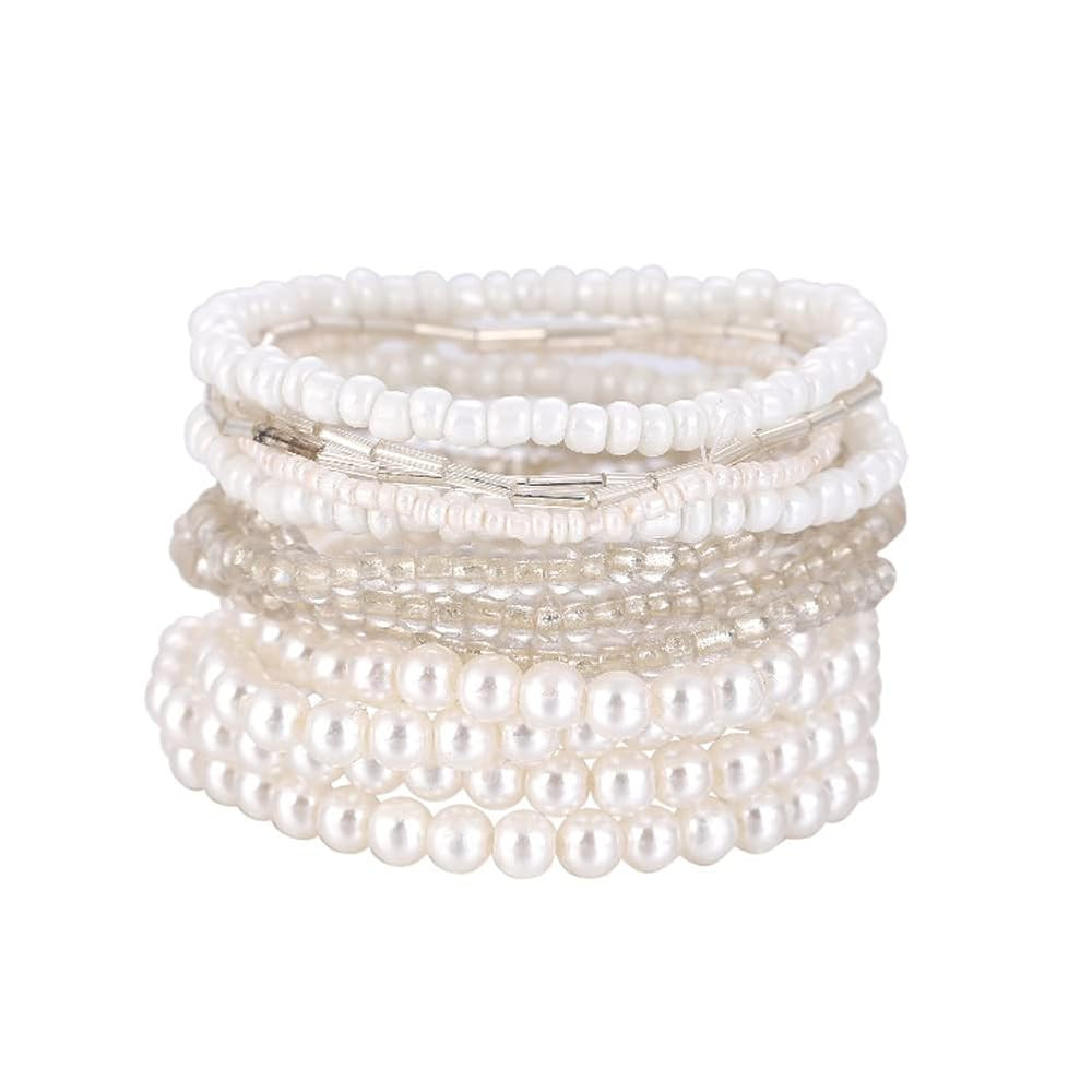 COLORFUL BLING Women Multilayer Temperament Imitated Pearl Stackable Strand Bracelets Beaded Seed... | Amazon (US)