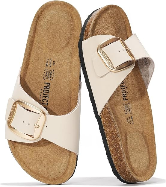 Amazon.com | Project Cloud 100% Genuine Leather Sandals Women Dressy Beach Essentials Slides for ... | Amazon (US)