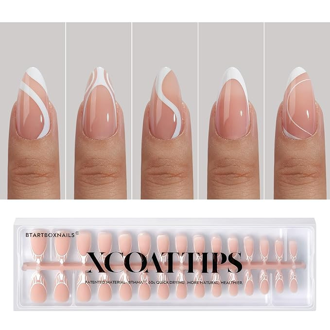 BTArtbox XCOATTIPS Gel Nails - 5 Styles Pre-Designed Swirl Soft Nail Tips Almond, Ultra Fit Frenc... | Amazon (US)