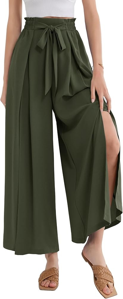 GRACE KARIN Women's Wide Leg Pants with Pockets Lightweight High Waisted Tie Knot Caual Loose Spl... | Amazon (US)