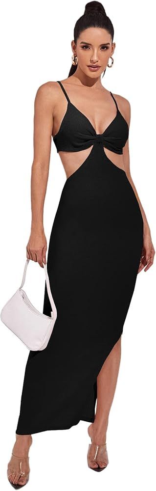 SheIn Women's Cut Out Split Bodycon Maxi Dress Slit Backless Sleeveless V Neck Long Dresses | Amazon (US)