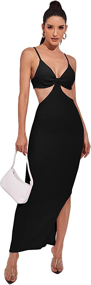 SheIn Women's Sleeveless Strappy Ruched Bust Bodycon Cut Out Split Hem Maxi Dress | Amazon (US)