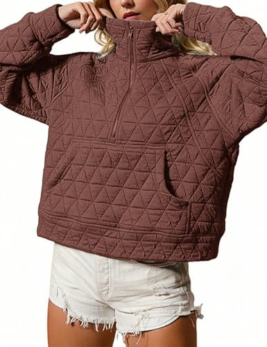 SCUSTY Women's Quilted Puffer Jacket Half-Zip Pullover Sweatshirt Long Sleeve Lightweight Fall Ca... | Amazon (US)