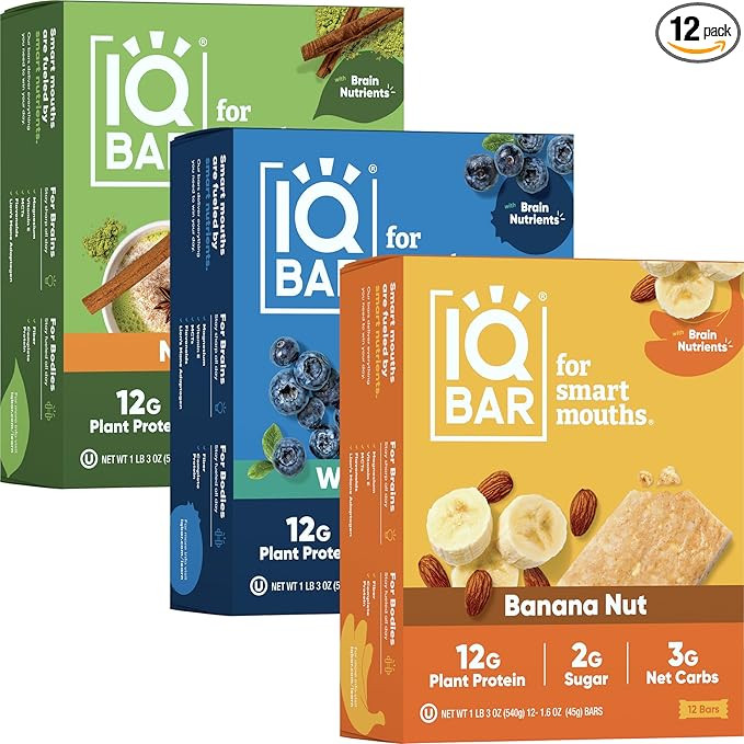 IQBAR Clean Plant Protein Bars - Banana Nut, Matcha Chai, Wild Blueberry 12 Count Bundle - Keto, ... | Amazon (US)