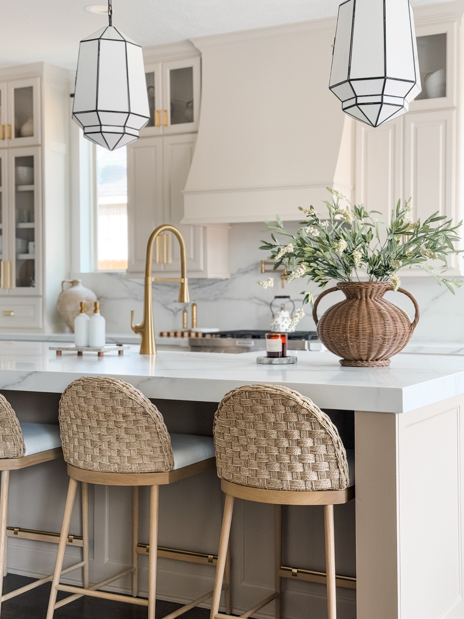 Kitchen views with spring touches! Spring florals.  Neutral kitchen. Woven counter stools, McGee & Co

#LTKStyleTip #LTKHome