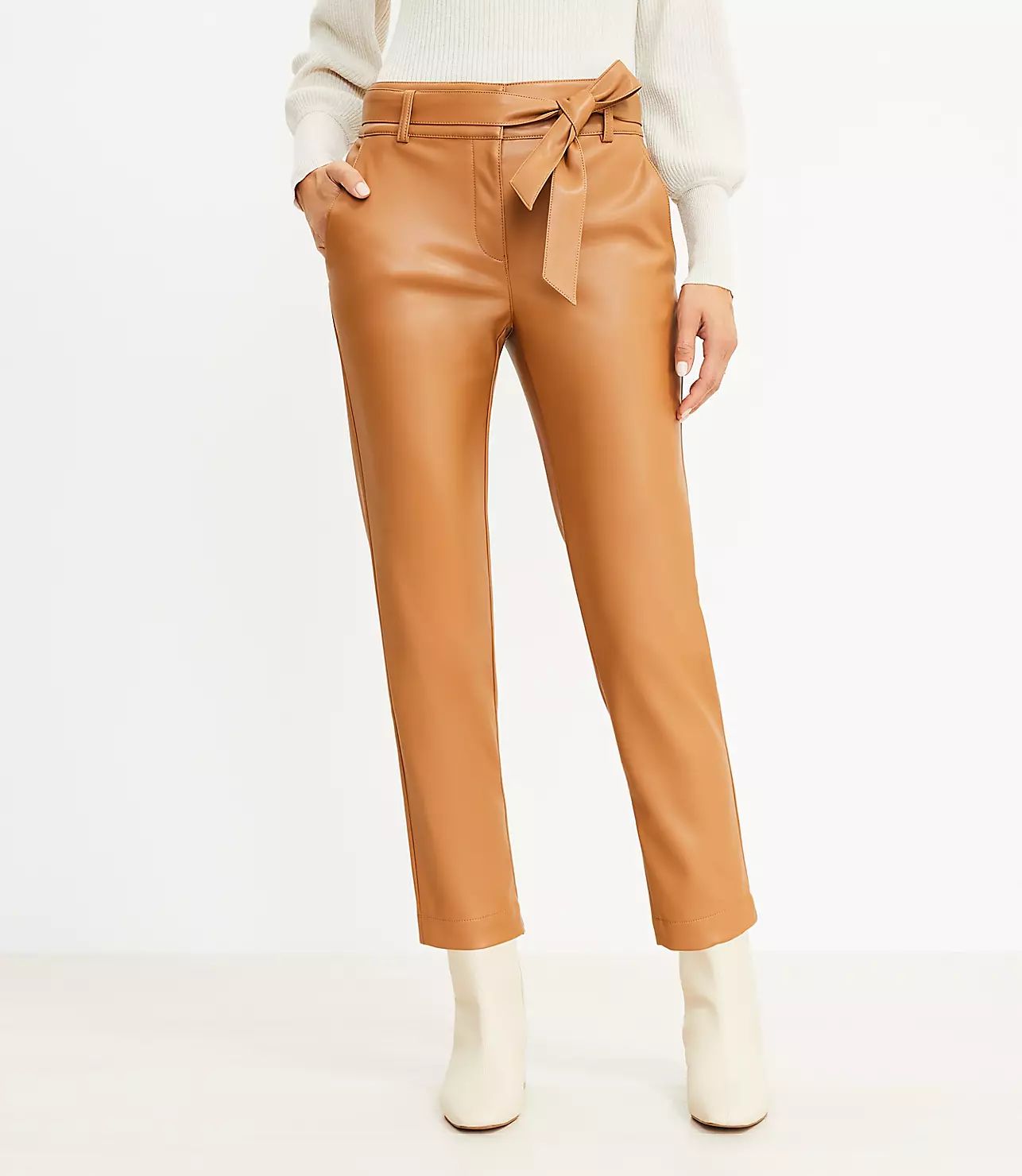 Tie Waist Slim Pants in Faux Leather | LOFT