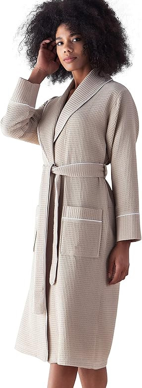 Women’s Luxury Waffle Shawl Collar, Hooded Robe w Piping – Lightweight, Long, Ultra Soft Spa ... | Amazon (US)