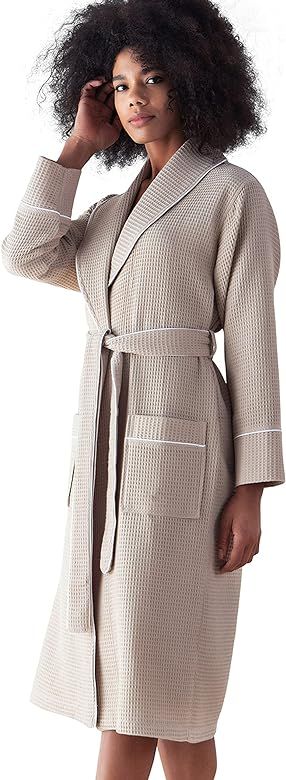 Women’s Luxury Waffle Shawl Collar, Hooded Robe w Piping – Lightweight, Long, Ultra Soft Spa ... | Amazon (US)