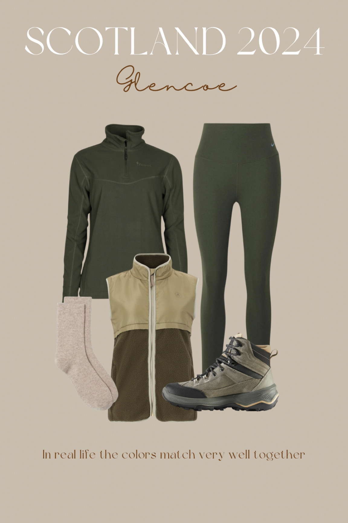 Green fleece sweater, green leggings, green hiking boots, hiking shoes, bodywarmer, fleece vest, 

#LTKautumn #LTKeurope #LTKtravel