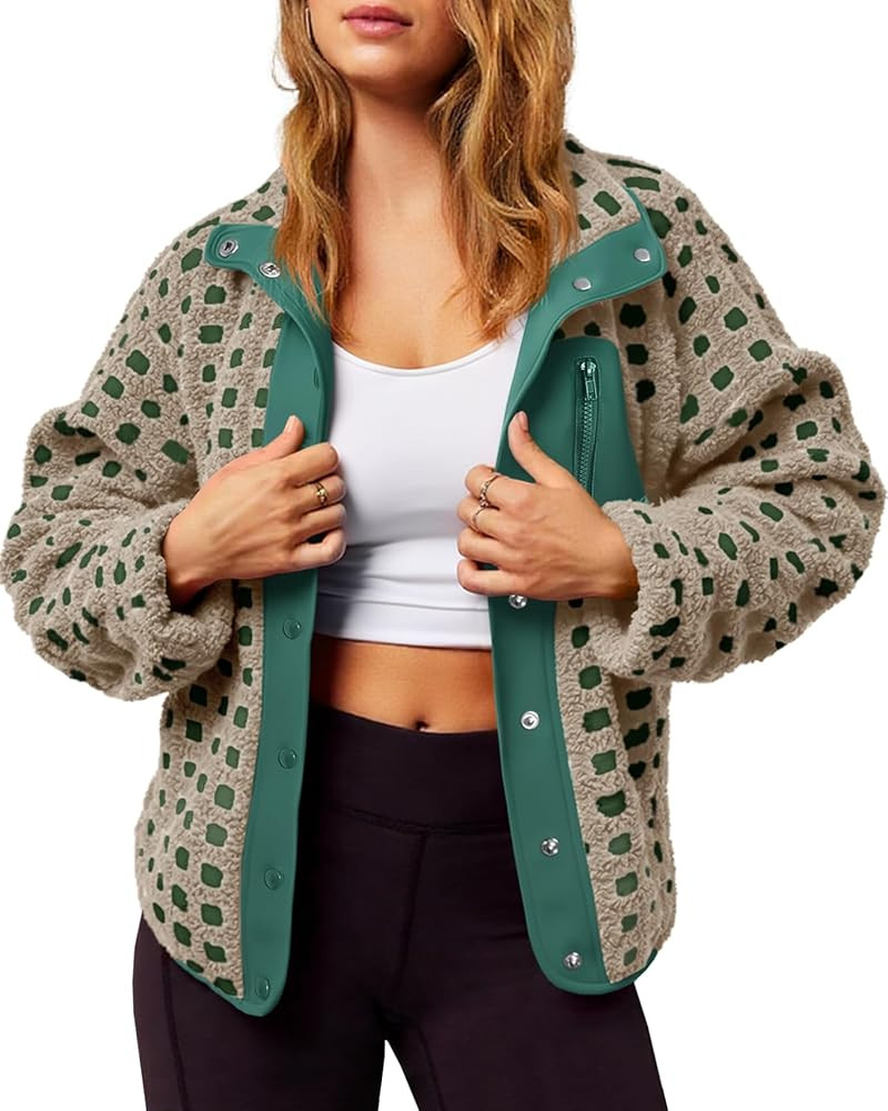 Tankaneo Womens Fleece Sherpa Jacket Fuzzy Checkered Button Down Stand Collar Jacket Winter Warm ... | Amazon (US)