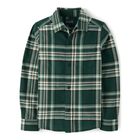 The Children's Place Boys Long Sleeve Plaid Oxford Button Up Shirt, Sizes S-XXL | Walmart (US)