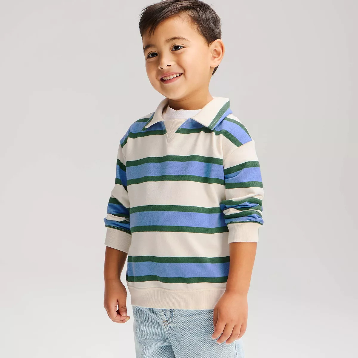 Toddler Boys' French Terry Polo Crewneck - Cat & Jack\u2122 Cream 12M | Target