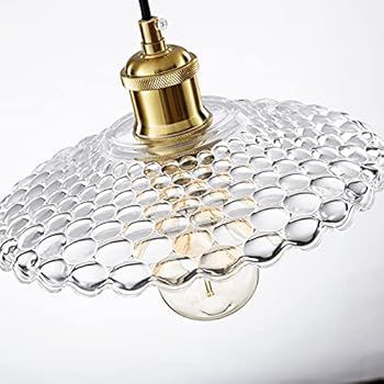 XZHGCEE Pattern Glass Pendant Light Vintage Farmhouse Gold Hanging Lamp Retro Transparent Glass S... | Amazon (US)