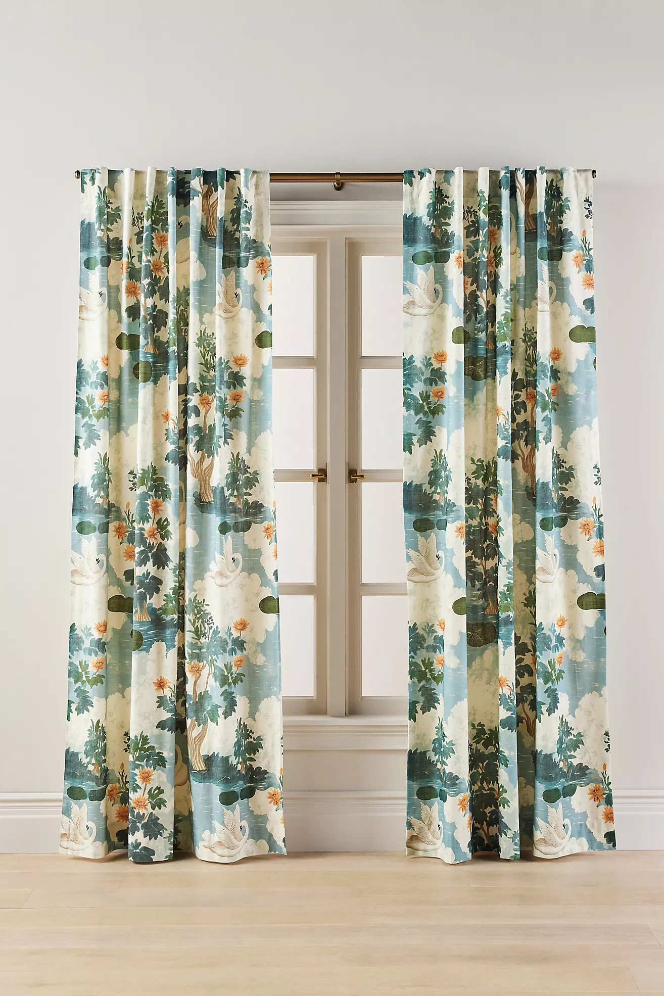 Cotton Printed Swan Curtain | Anthropologie (US)