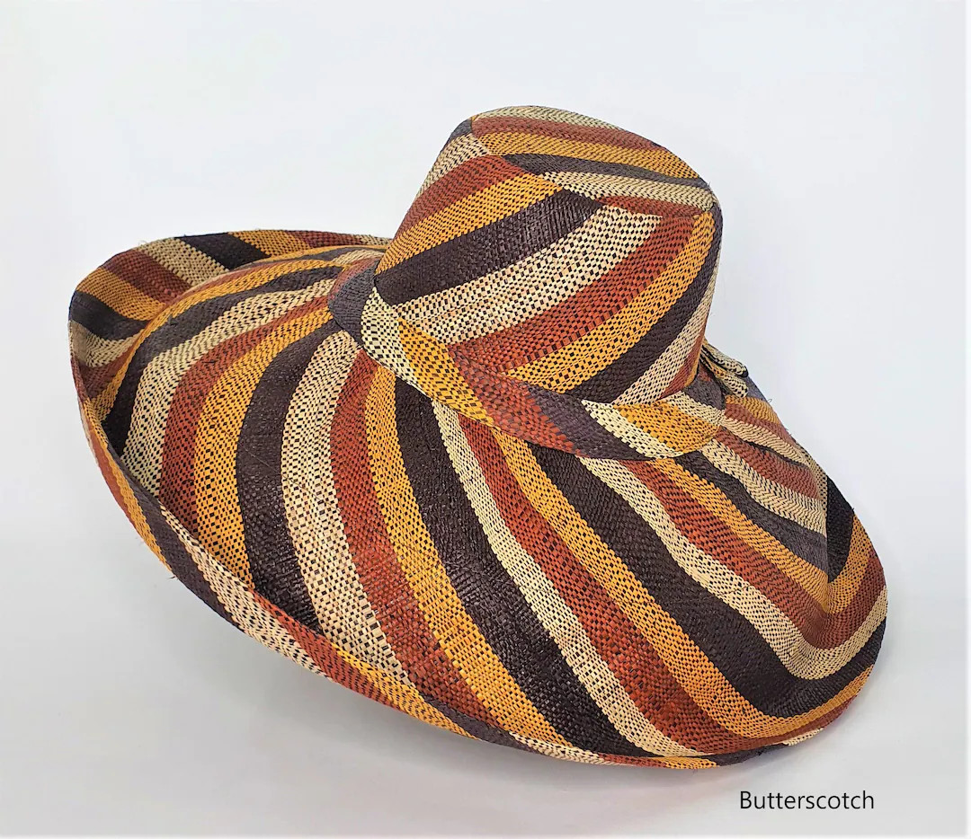Raffia Curve Brim Hat Large Brim in Butterscotch Madagascan - Etsy | Etsy (US)
