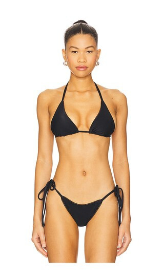 Frankies Bikinis Paradise Ribbed Bikini Top in Black. - size M | Revolve Clothing (Global)