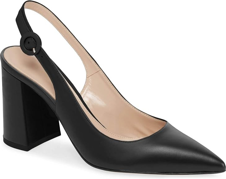 Women's Pointed Toe Block Heel Pumps Slingback Chunky Heel Slip On Work Party Dress Shoes | Amazon (US)