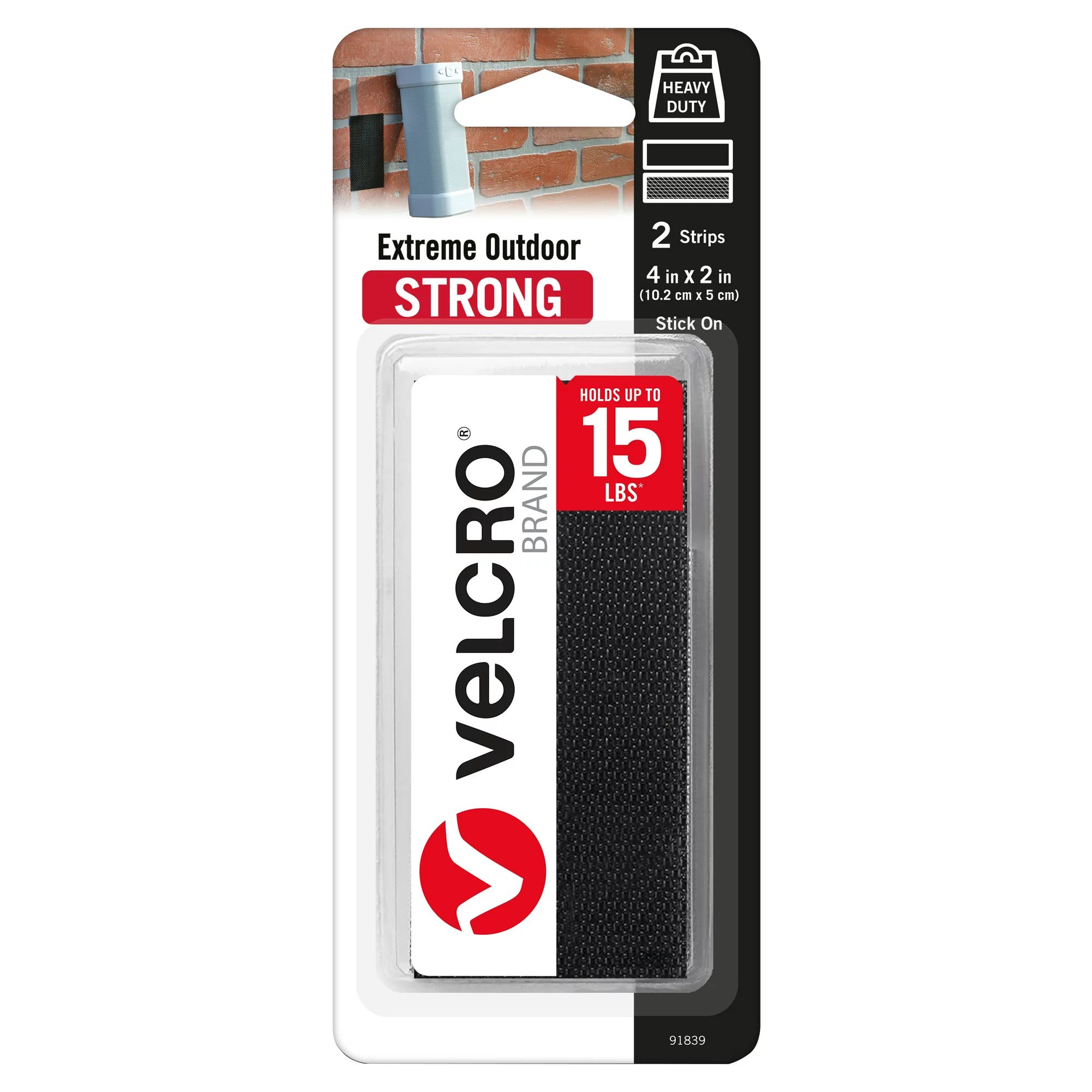 VELCRO Brand Industrial Strength Fasteners Heavy Duty Extreme Outdoor 4in x 2in Strips Black 2 Ct | Walmart (US)