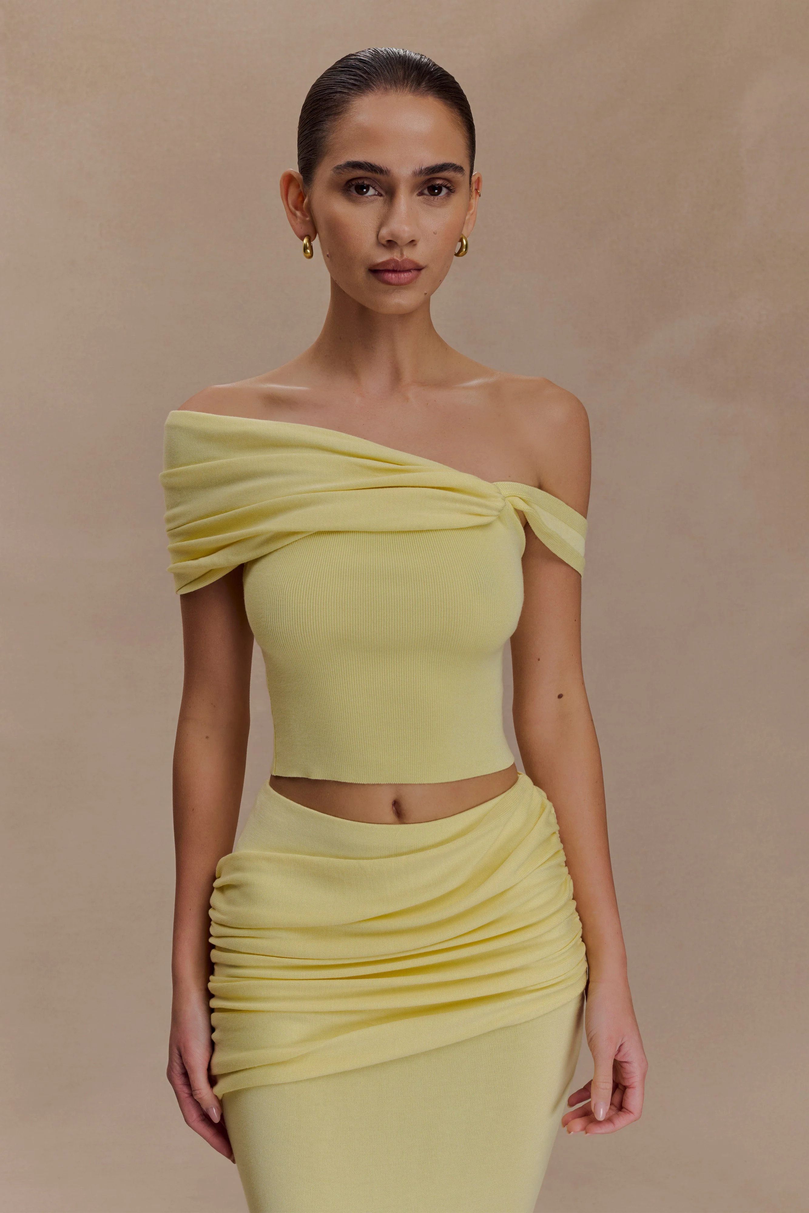 Gathered Knit Top - Lemon | MESHKI US