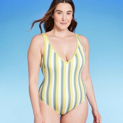 Women&#39;s Plus Size V-Neck Over the Shoulder High Leg One Piece Swimsuit - Kona Sol&#8482; Yell... | Target