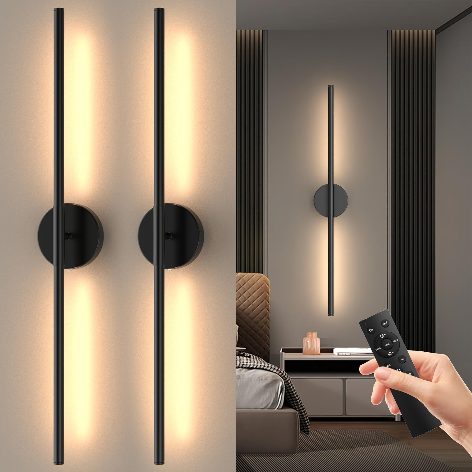 Battery Operated Wall Sconces Set of Two, Rechargeable Wall Lights with Remote Control, Dimmable ... | Amazon (US)