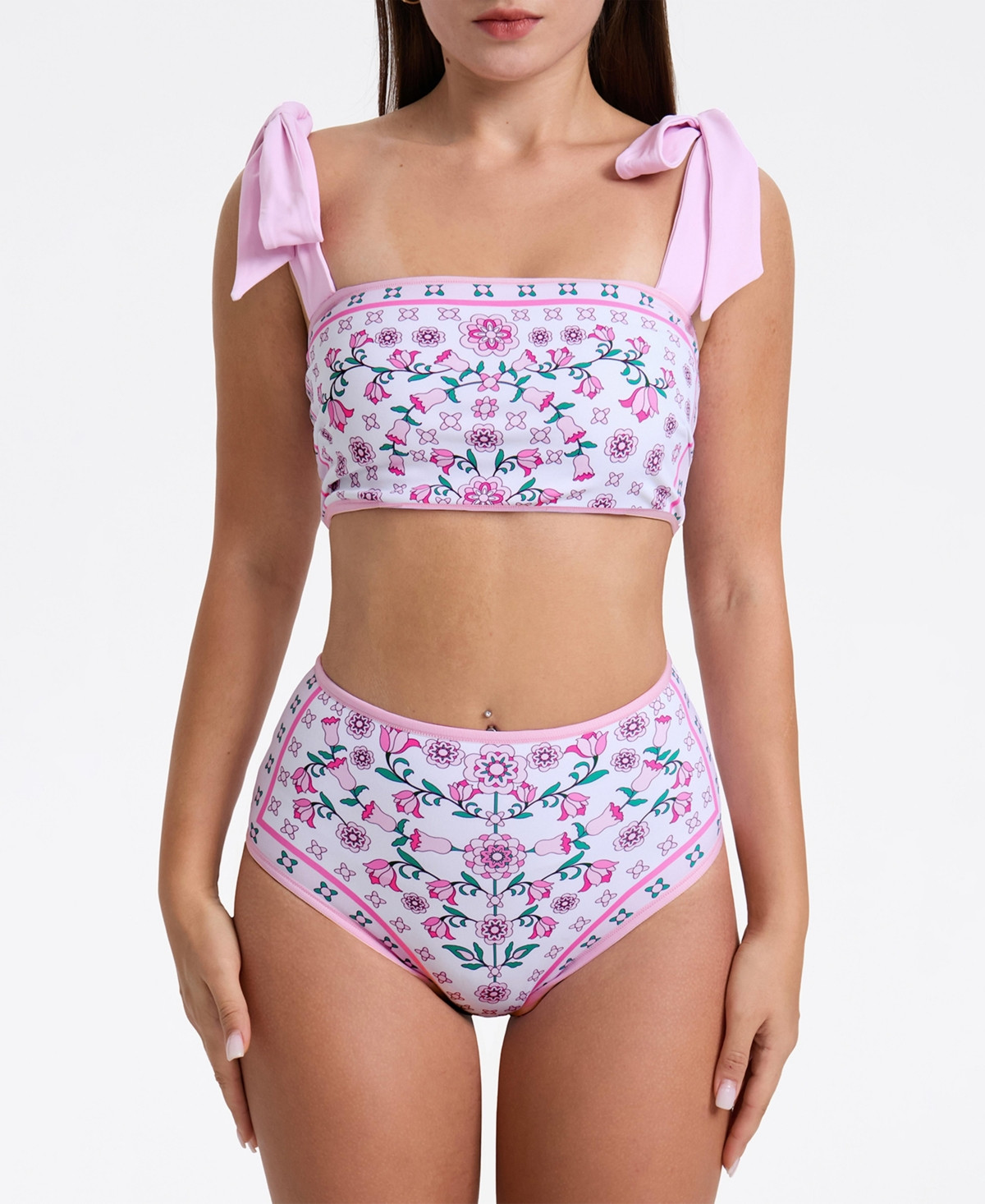 Jessie Zhao New York Women's Pink Blossom Reversible Two-Piece Swimsuit - Pink and white | Macy's