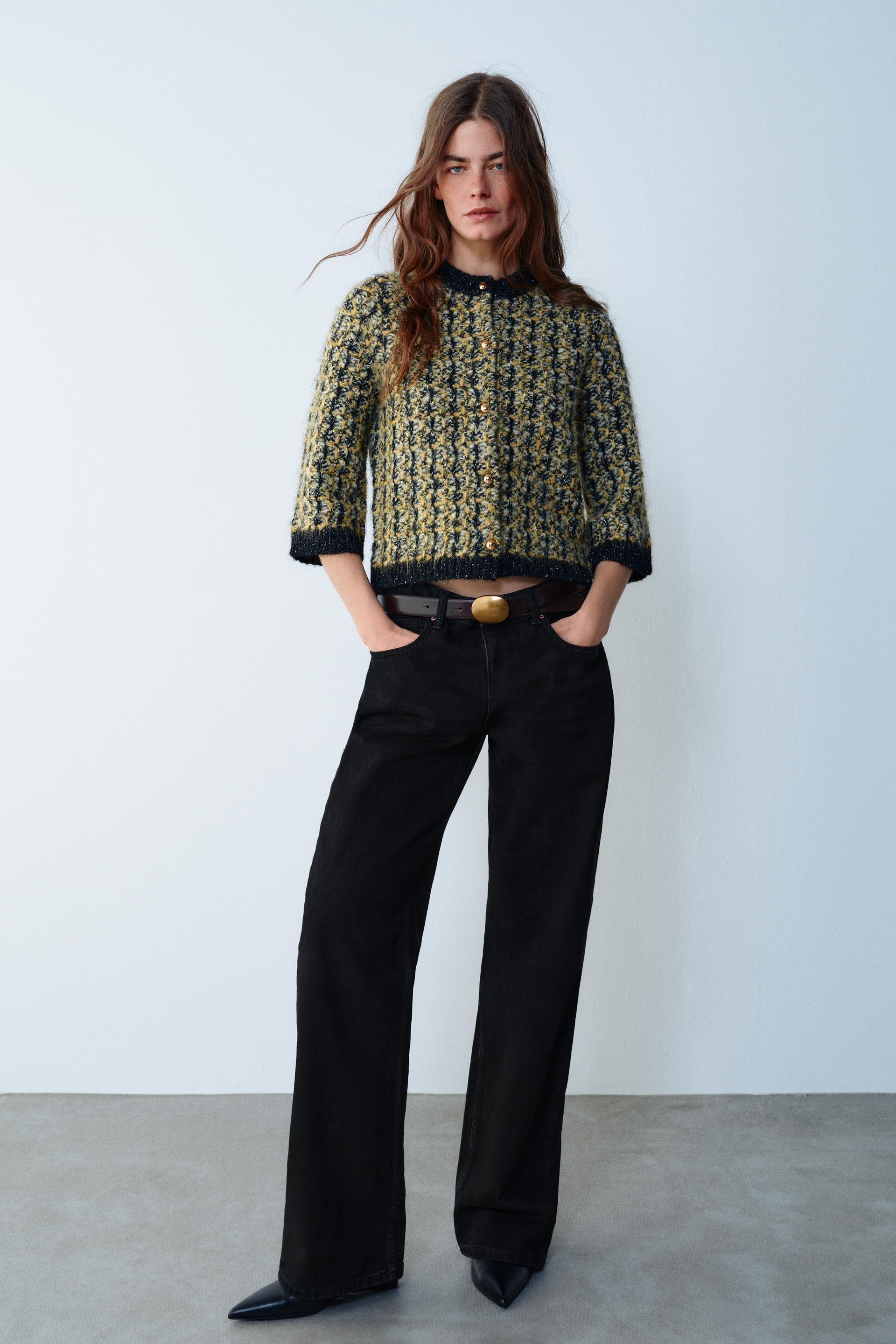 Zara - Brushed Effect Cardigan - Black / Yellow - S - Woman | Zara US