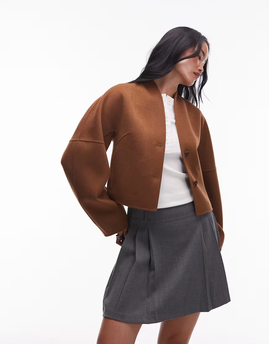 & Other Stories wool mock neck jacket in brown | ASOS (Global)