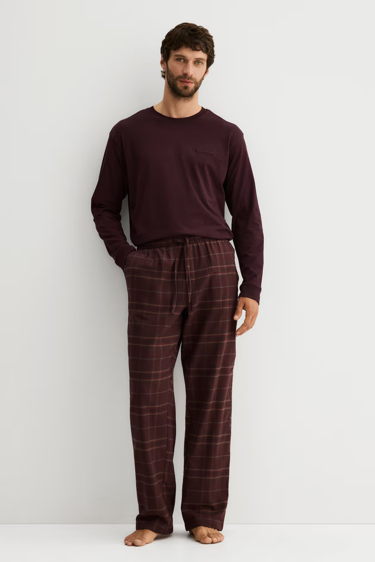 Men’s Burgundy/plaid Cotton Pajama Shirt and Pants | H&M CA | H&M (US + CA)