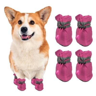 Unique Bargains Waterproof Anti-Slip Reflective Straps Soft Small Medium Dog Boots 4 Pcs 3 x 2.6 Inch Pink | Target